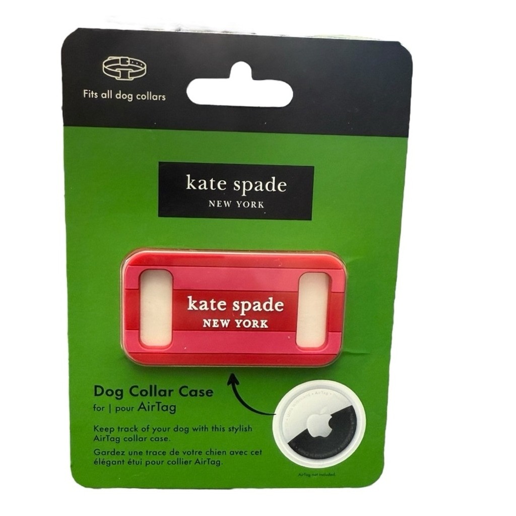 Kate Spade New York Airtag Dog Collar Holder – Seaside Stripe Red Pink NWT
