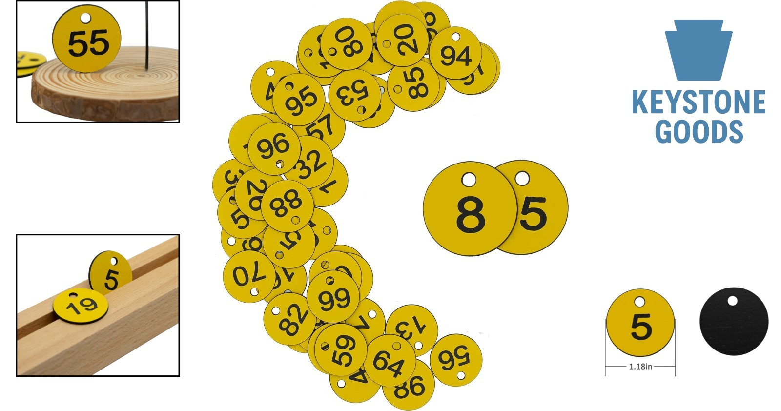 Yellow Plastic ID Number Tags – 50 Pack, 1.18″ Round Engraved Labels for Dail…
