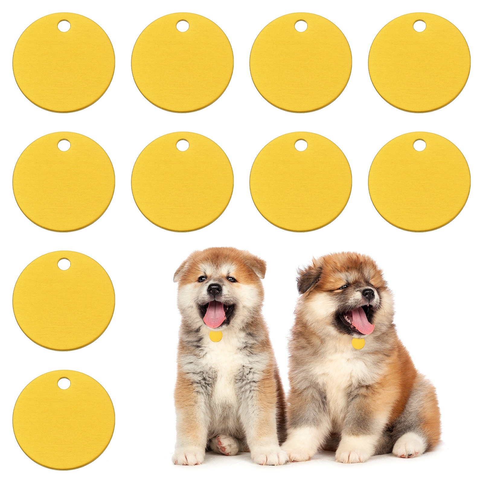 10pcs Dog Pet Tags 25mm Round Aluminum Engraving Blanks Tags, Yellow