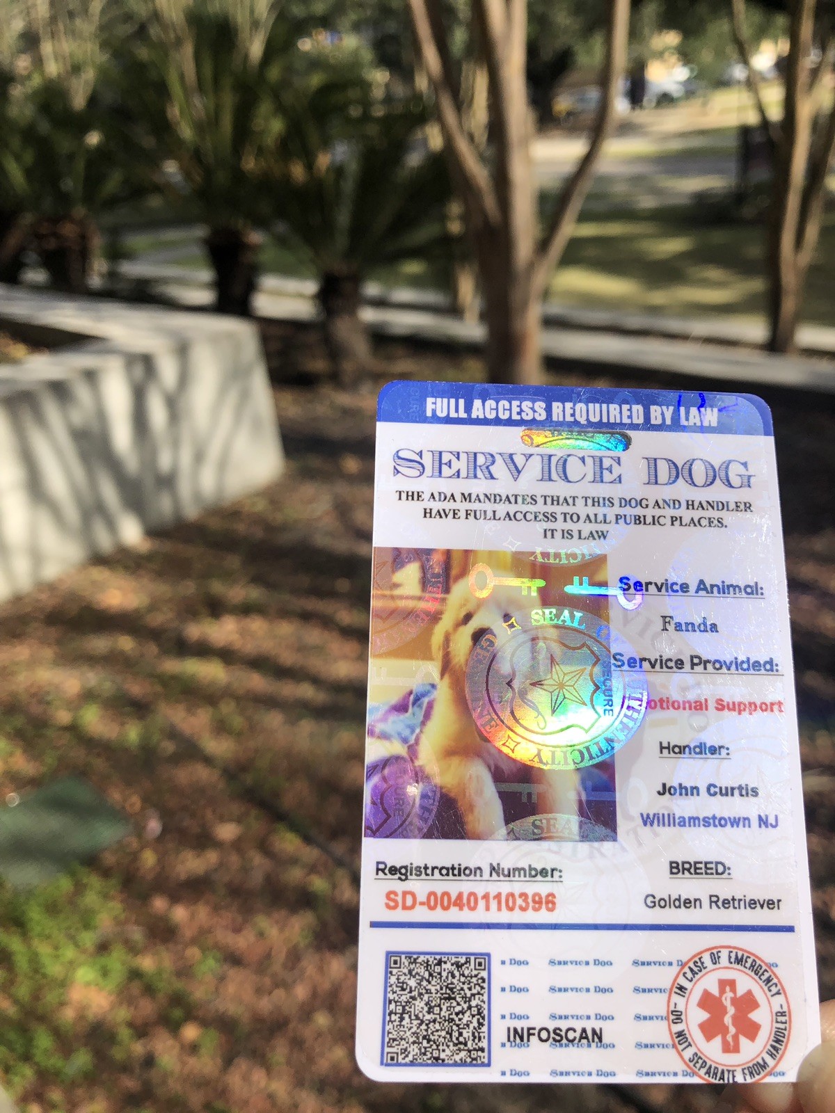 ADA Service Dog Card ID Badge Assistance Animal Badge ESA Holographic Charity