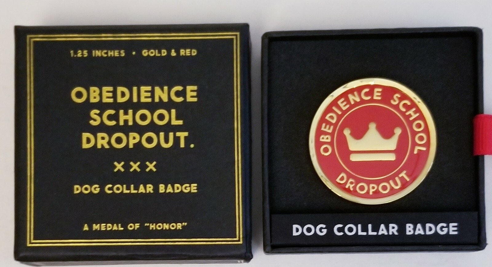 “Obedience School Dropout” Metal Dog Collar Badge Clip Charm