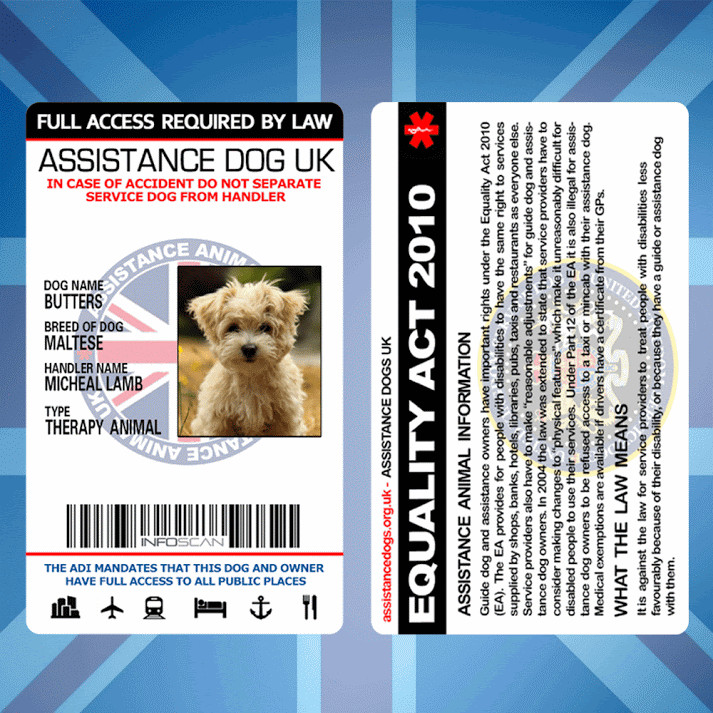 ASSISTANCE DOG UK – SERVICE CARD ID BADGE FOR UNITED KINGDOM GREAT BRITAIN ADi