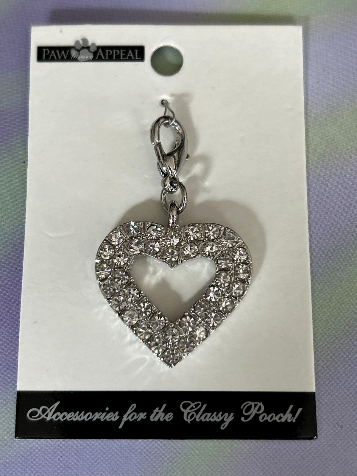 Pretty Paw Appeal White Rhinestone Open Heart Charm Tag Necklace Dog Cat Pet New