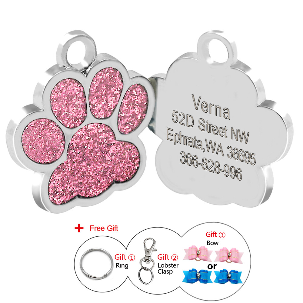 Glitter Paw Custom Dog Tags for Pets Engraved Pet Puppy Cat Name ID Collar Tags