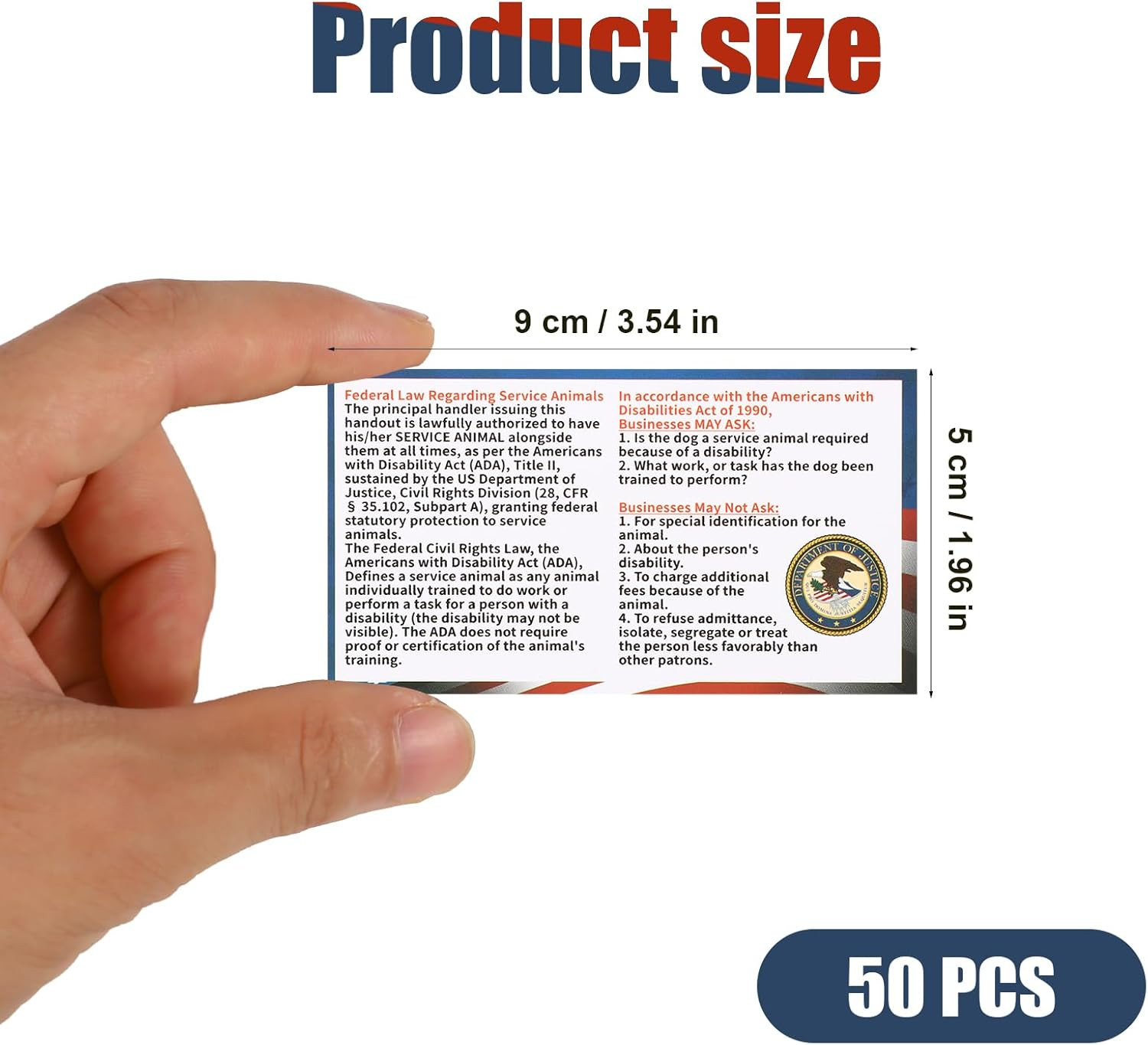 50pcs Service Dog Law Cards, ADA Service Animal Id Badge Gear Stuff Information