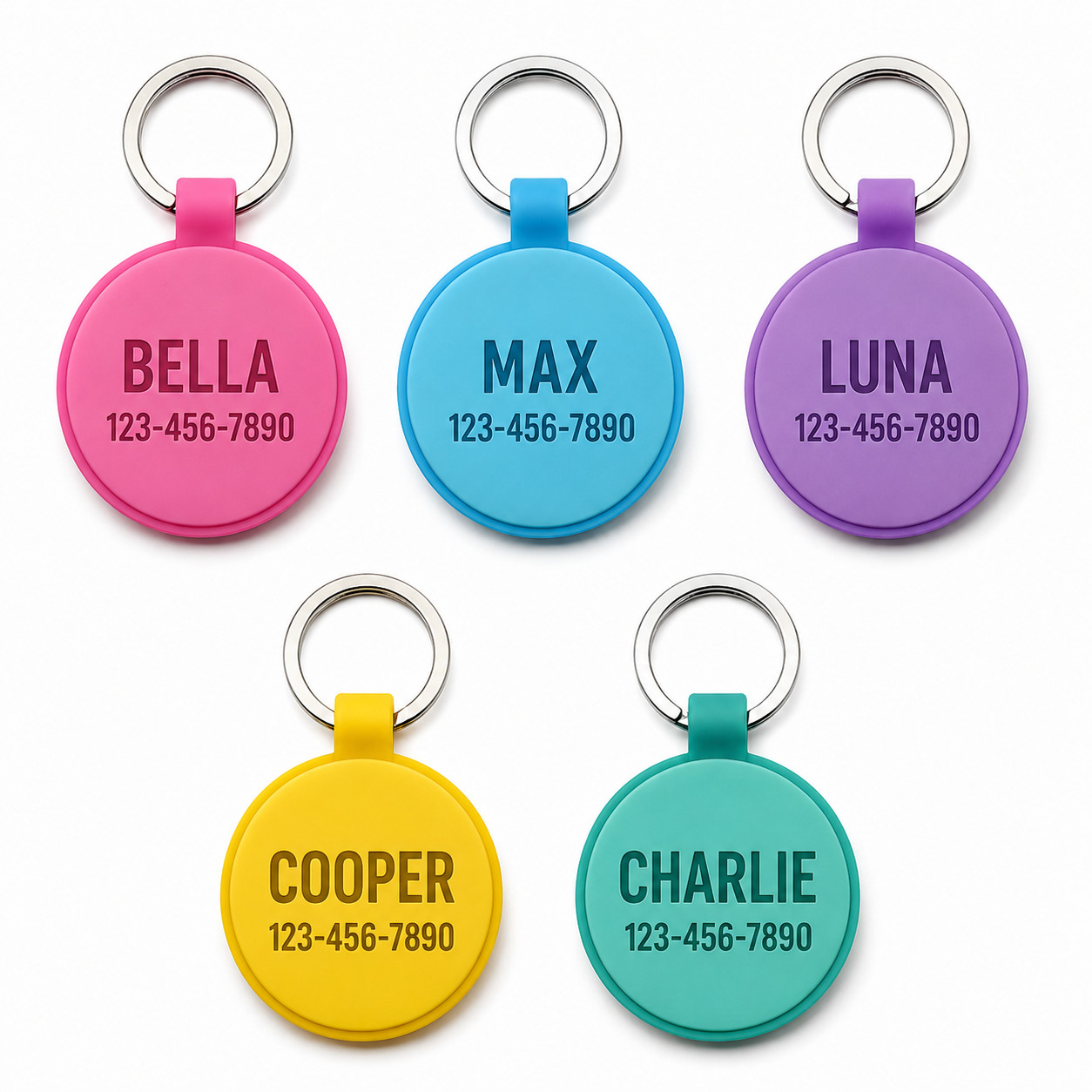 Personalized Round Silicone Pet Tag Engraved Dog Tag Cat Tag Silent Name Tag