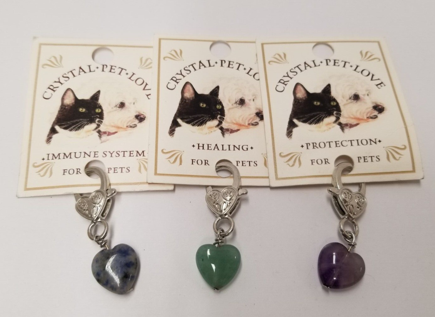 Protection, Healing, & Immune System Crystal Heart Pet Collar Charms (3 Pack)