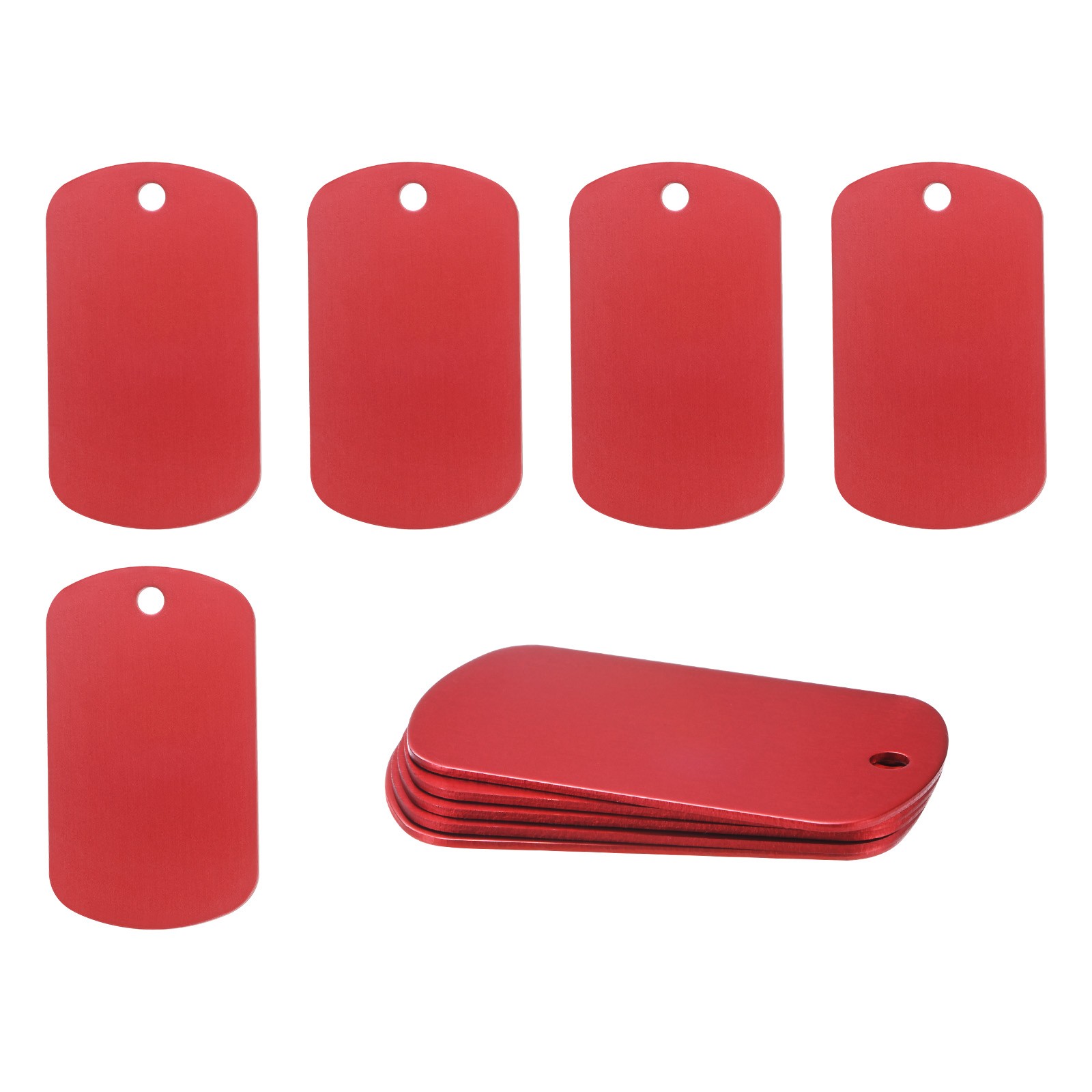 10-Pack 2″ x 1.18″ x 0.04″( L x W x T ) Blank Dog Tags [Red, 1 Hole]