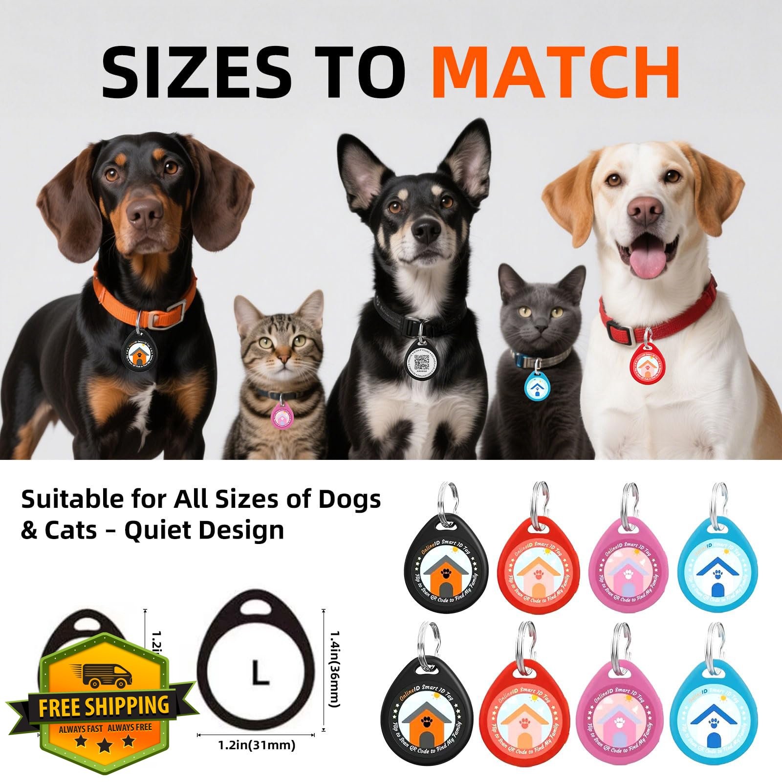 1 Pack QR Pet ID Tag Dog, Personalized with Profile, Blue, L