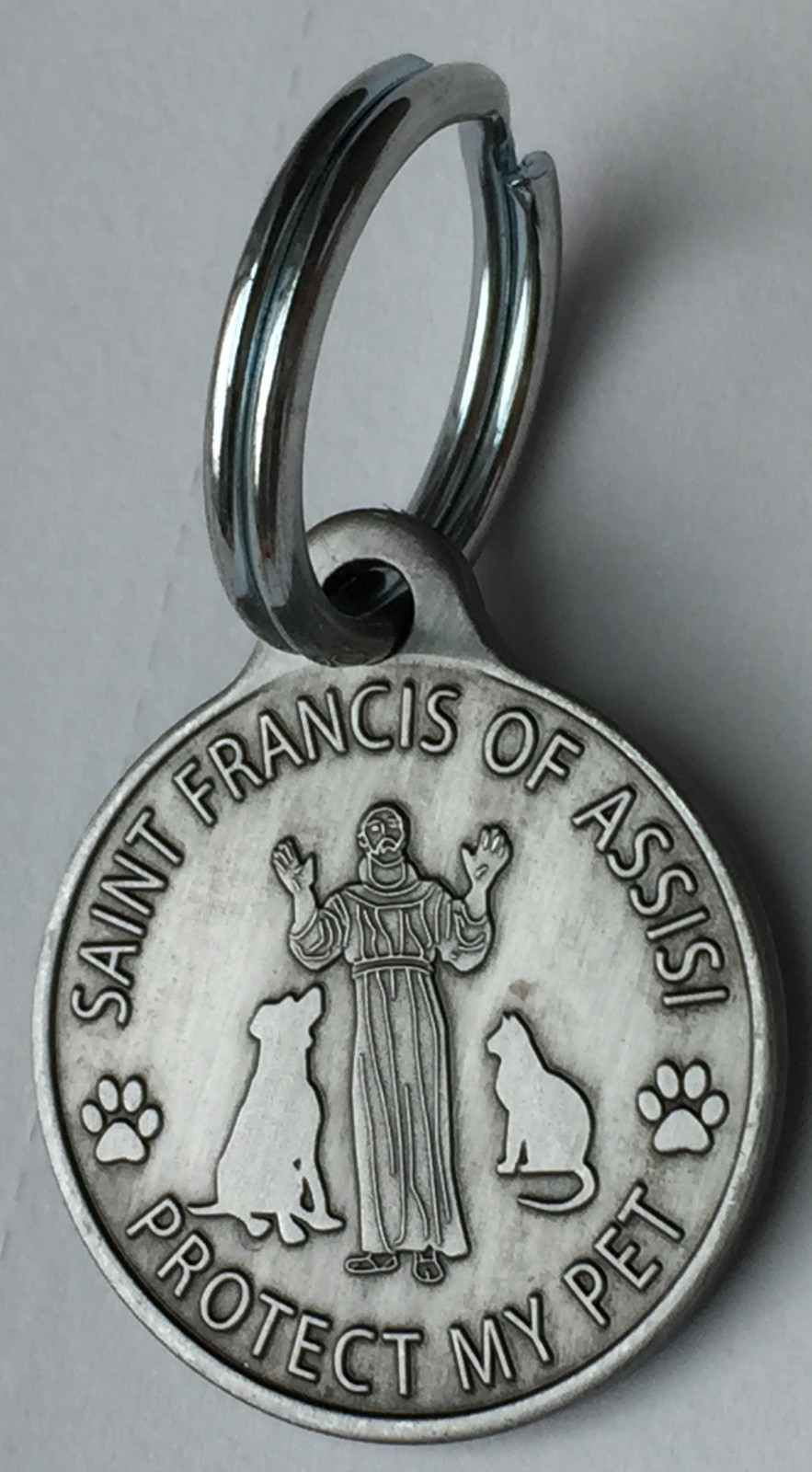 Saint Francis Protect My Pet Patron Saint Of Pets Dog Tag 1″ Charm Pewter Color