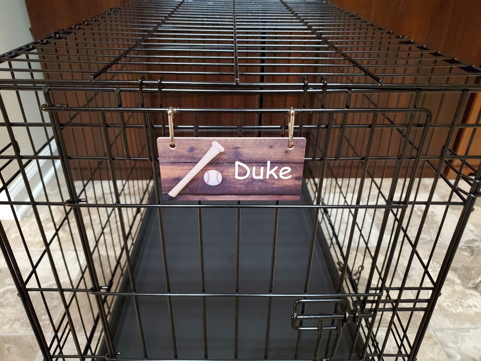 Baseball Bat on Wood Fence Design Personalized 5″ x 2.5″ Dog Crate Plastic Tag