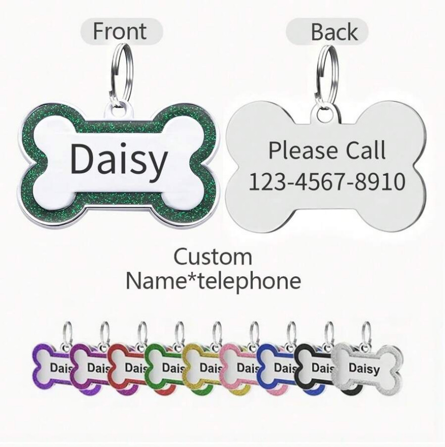 Bone Shape Custom Dog Tags Engraved Pendant Puppy Pet ID Tags Personalized Name