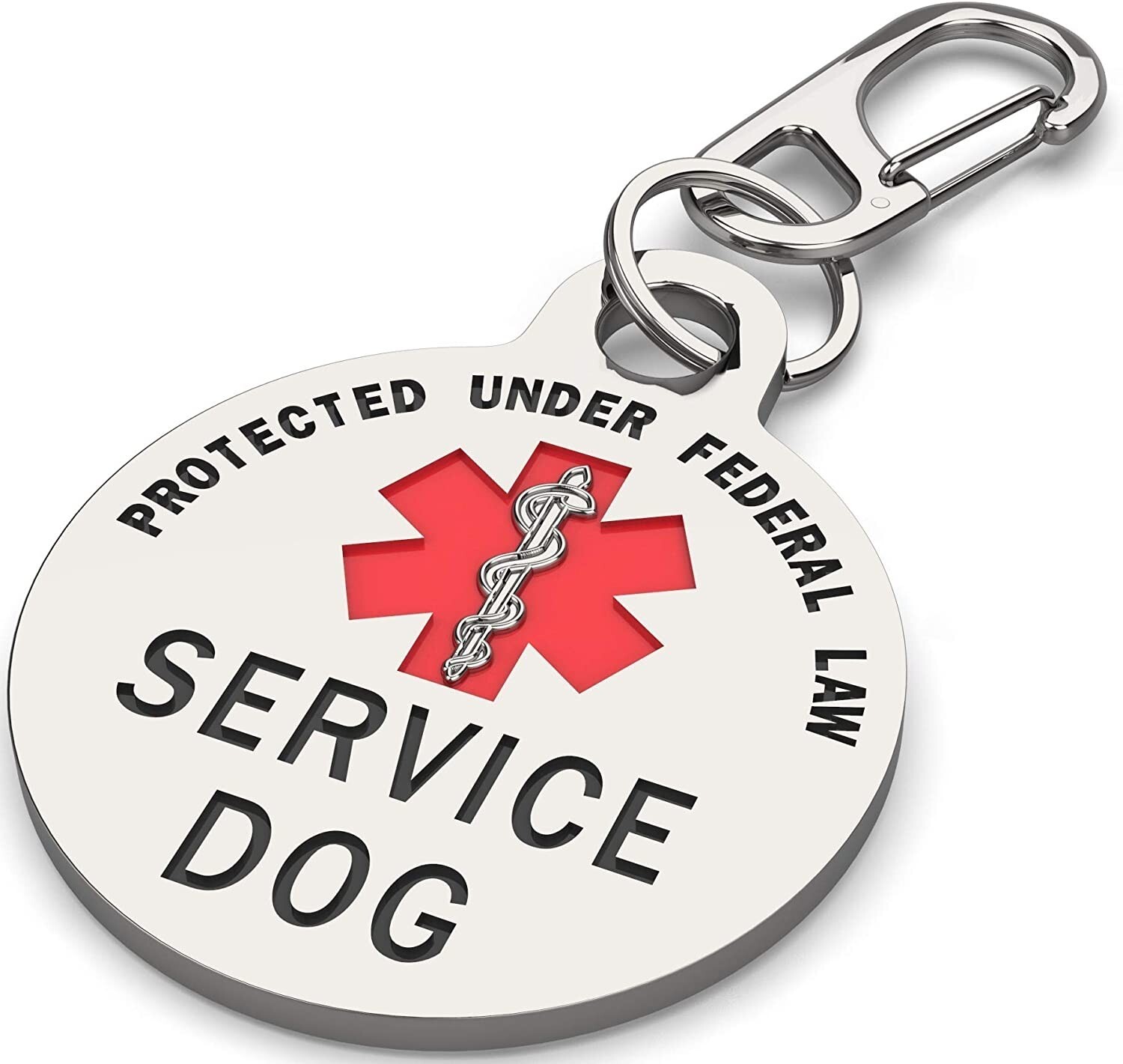 LRG Service Dog Tag Double Sided Federal Protection w/ Red Medical Alert Symbol