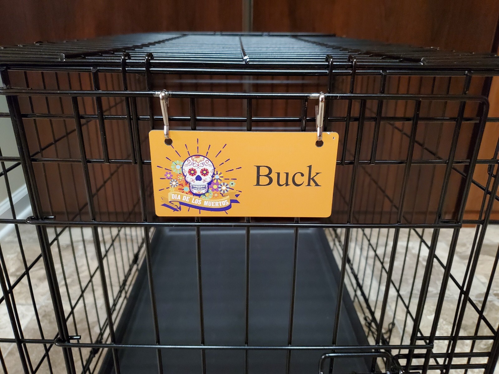 Dia De Muertos Yellow Design Personalized 5″ x 2.5″ Dog Crate Tag FREE SHIPPING