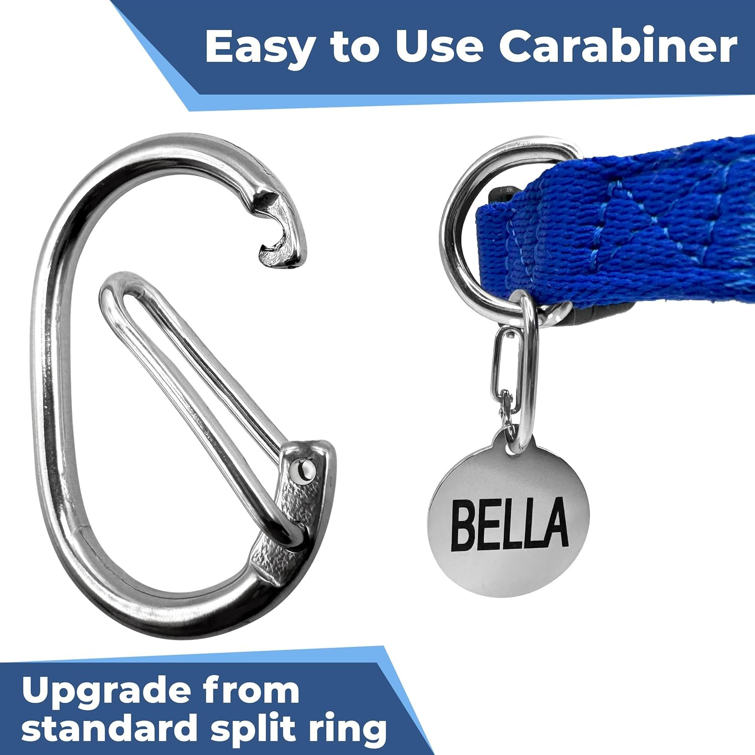 Pet Tag Carabiner, Stainless Steel Cat and Dog Tag Clip, Strong Durable Quick Co
