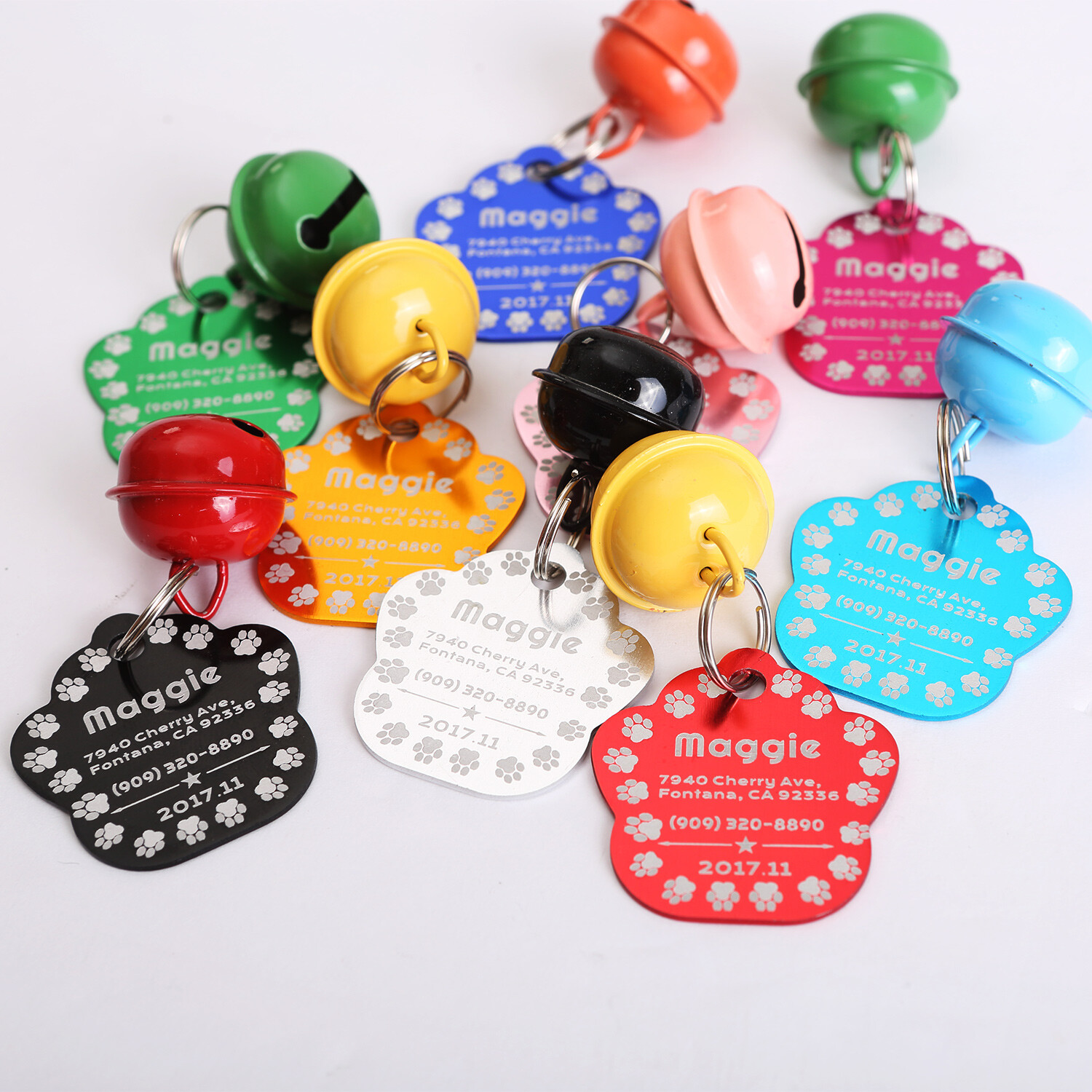 CUSTOM ENGRAVED PERSONALIZED PET TAG ID DOG CAT NAME TAGS WITH BELL ENGRAVED