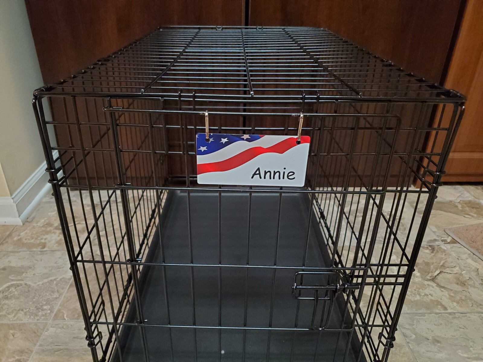 Waving USA Flag Design Personalized 5″ x 2.5″ Dog Crate Tag FREE SHIPPING