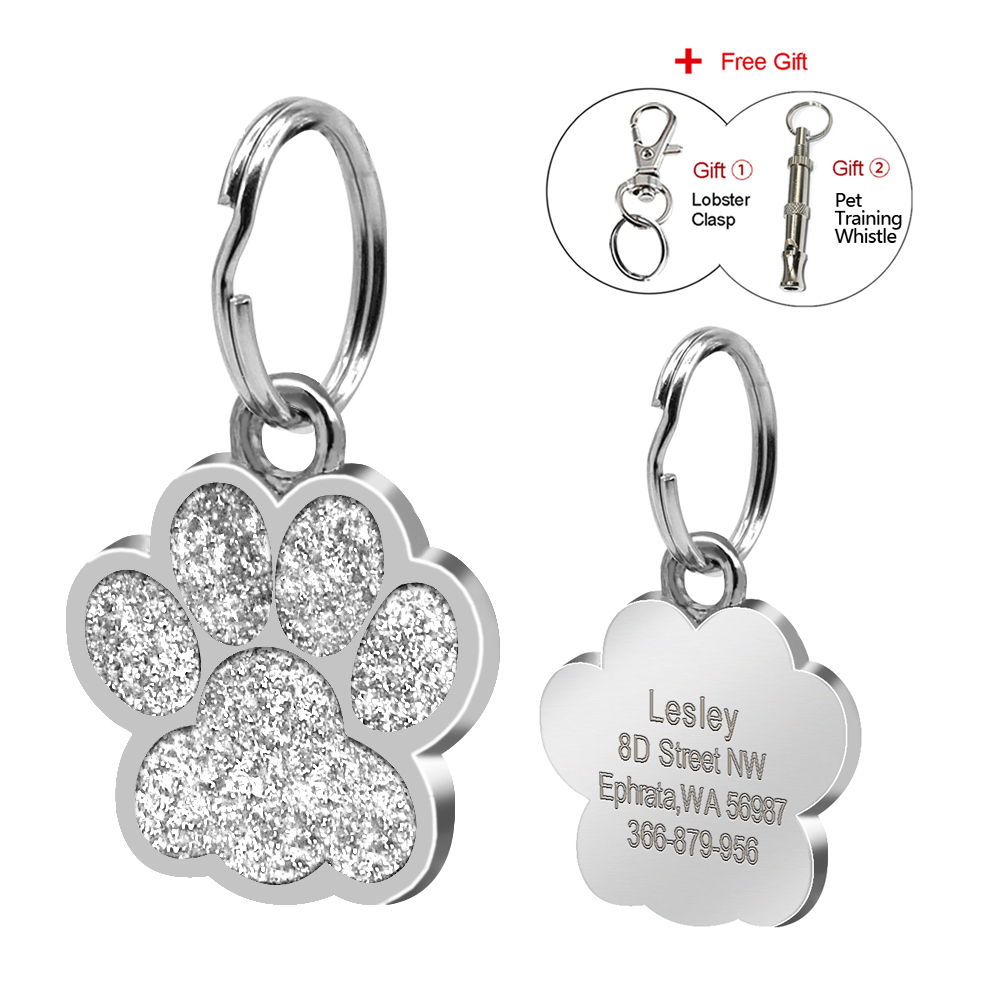 Personalized Glitter Dog Tags Disc Engraved Cat Puppy Pet ID Name Collar Tag