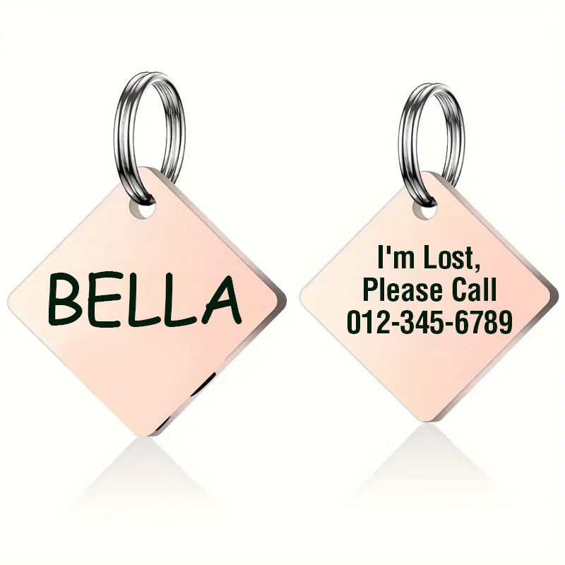 Custom Diamond Dog ID Tag Placa ID Perro Deep Engraved Stainless Steel USA