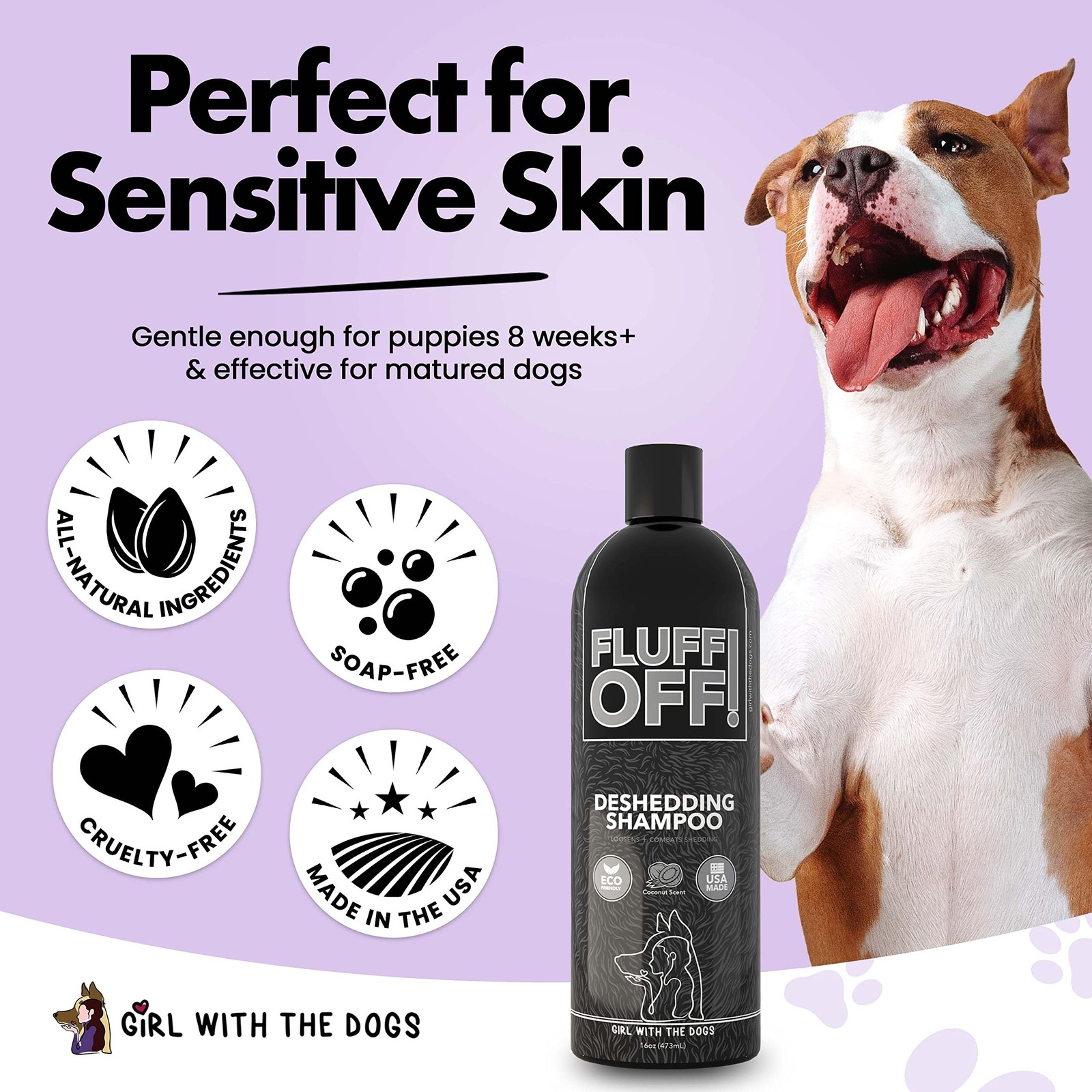 Fluff Off! by Girl With The Dogs, Natural Deshedding Dog & Cat Shampoo and Co…