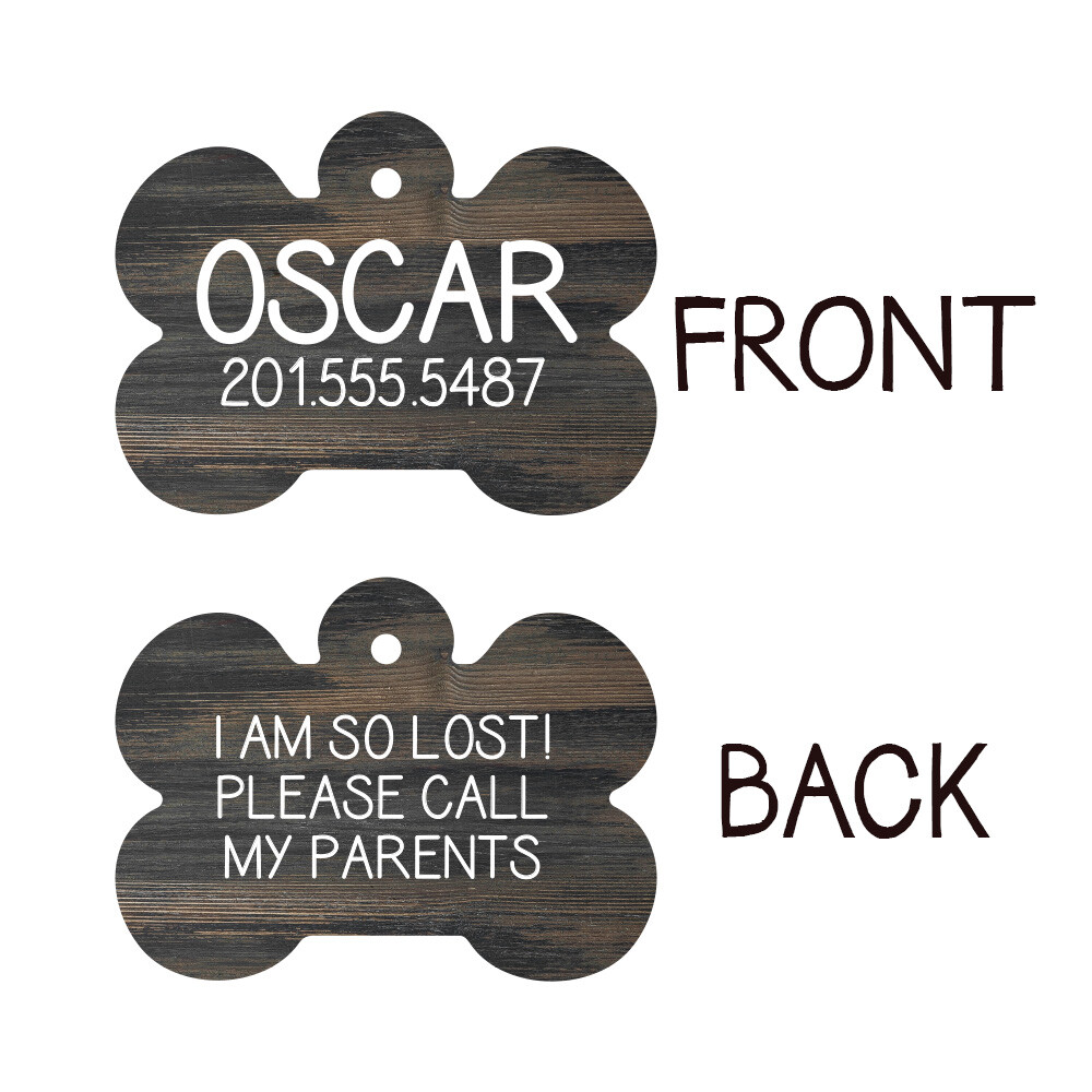 Rustic Dog Tag, Personalized Pet ID Tag, Faux Gray Wood Pet Tag for Dog
