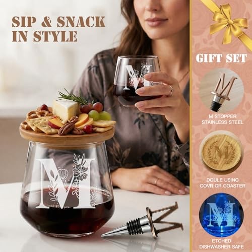 Personalized Wine Glass for Women, Stemlessonogram Wine Glass with A–Z M
