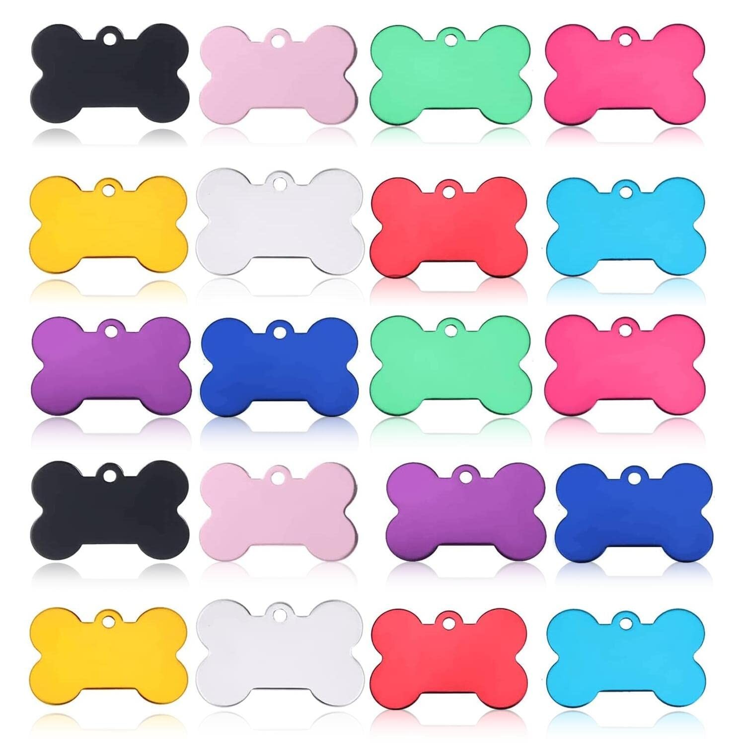20 Pcs 38mm Bone Shape Pet ID Double Sided Tag Dog Cat Pet Name ID Tag