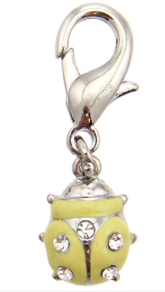 Yellow Crystal Ladybug Dog Tag Charm for Zipper Pull, Purse, Etc.