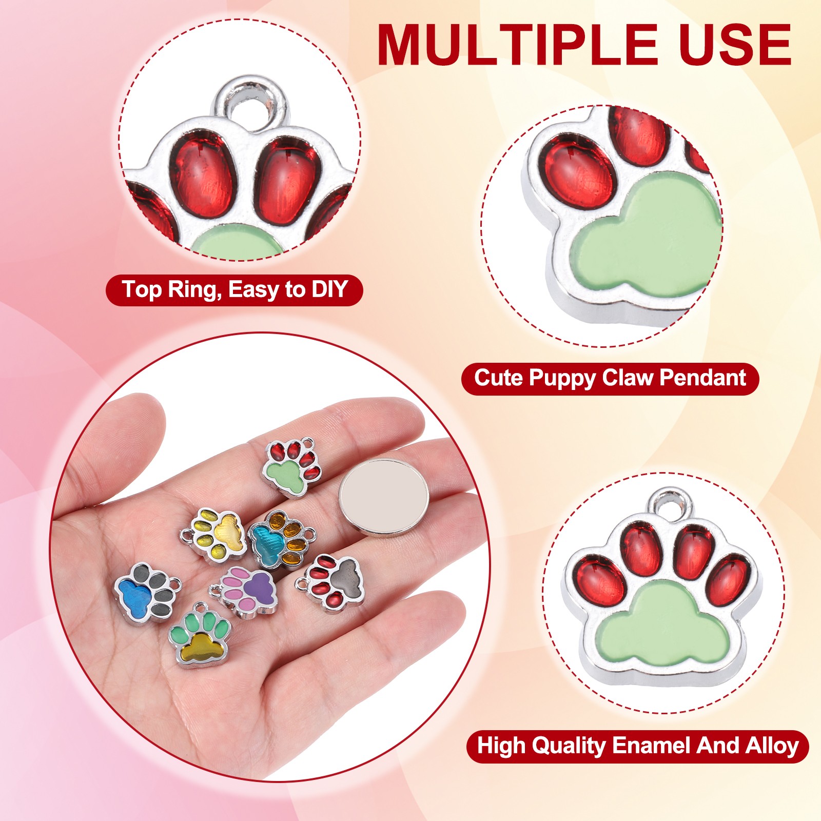 Enamel Paw Print Charms, 20Pcs Alloy Enamel Pendants, Multicolor
