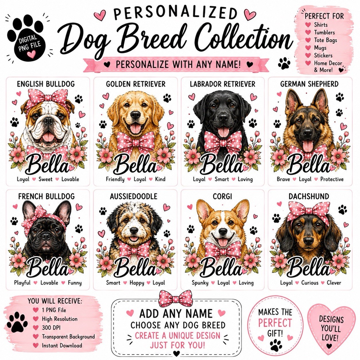 Personalized DACHSHUND PNG | Custom Dog Name Design