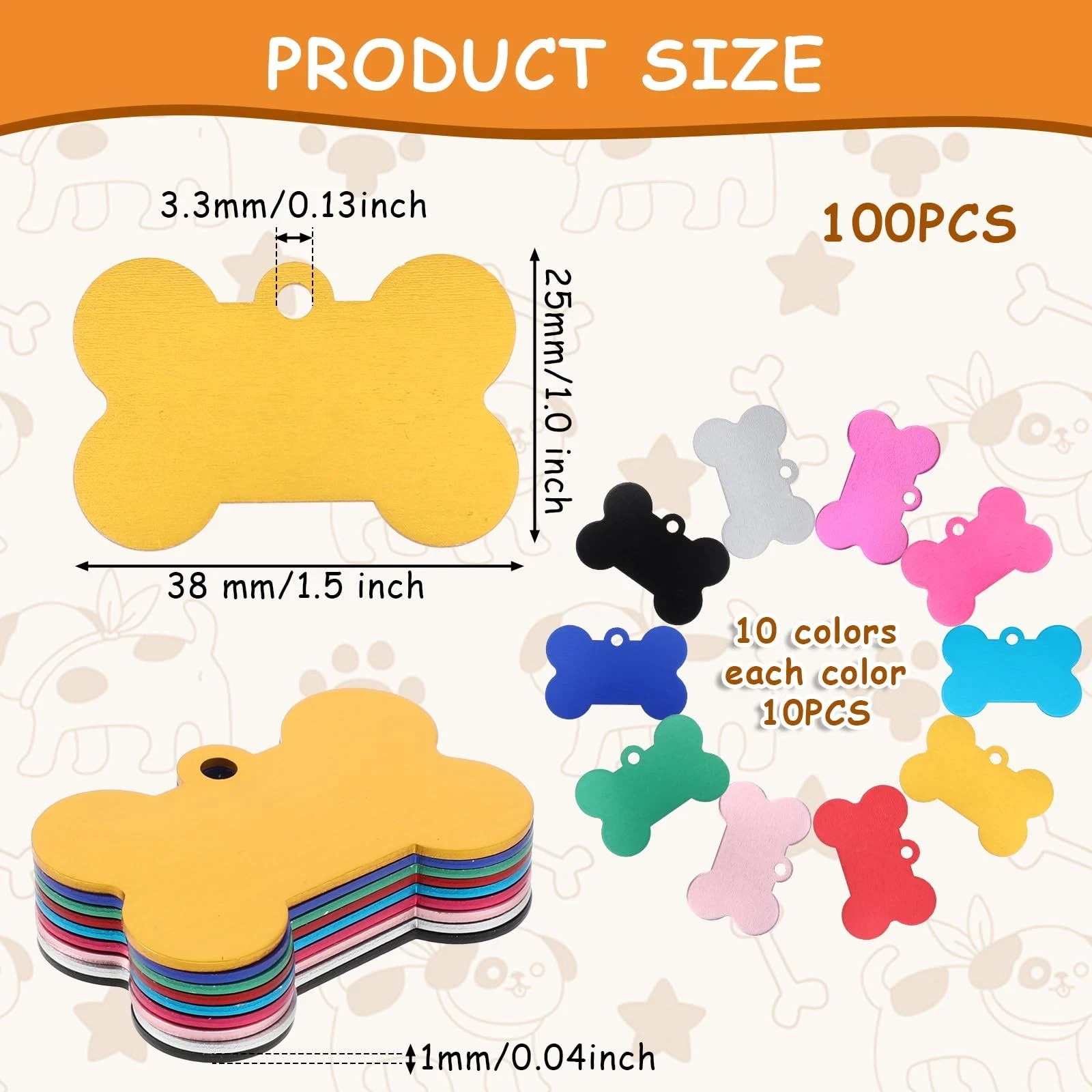 100 Pcs 38mm Bone Shape Pet ID Double Sided Tag Dog Cat Pet Name ID Tag
