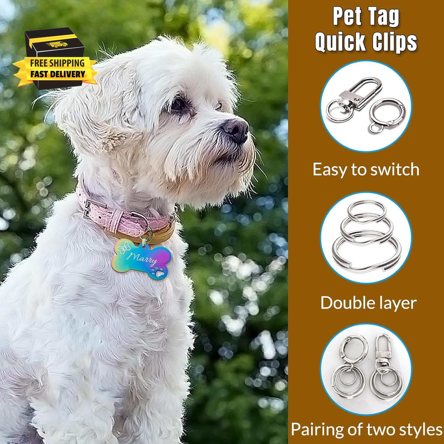 Dog Tag Clips for Collar,With 15Pcs Replaceable Dog ID Name Tag Ring Clip Dog Ta