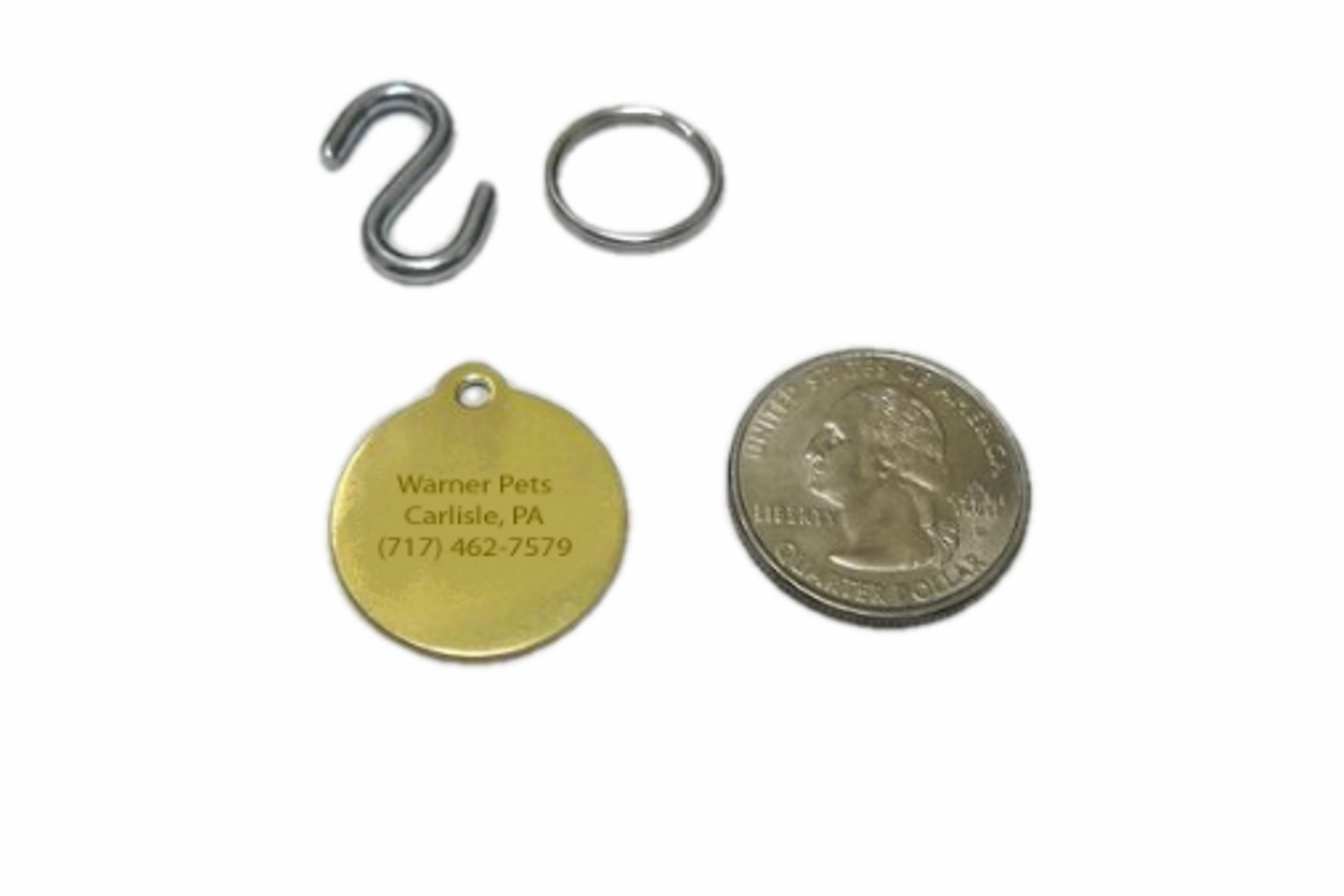 Warner Brand Engraved Brass Circle ID Hanging Pet Dog Tag (2-sizes) USA