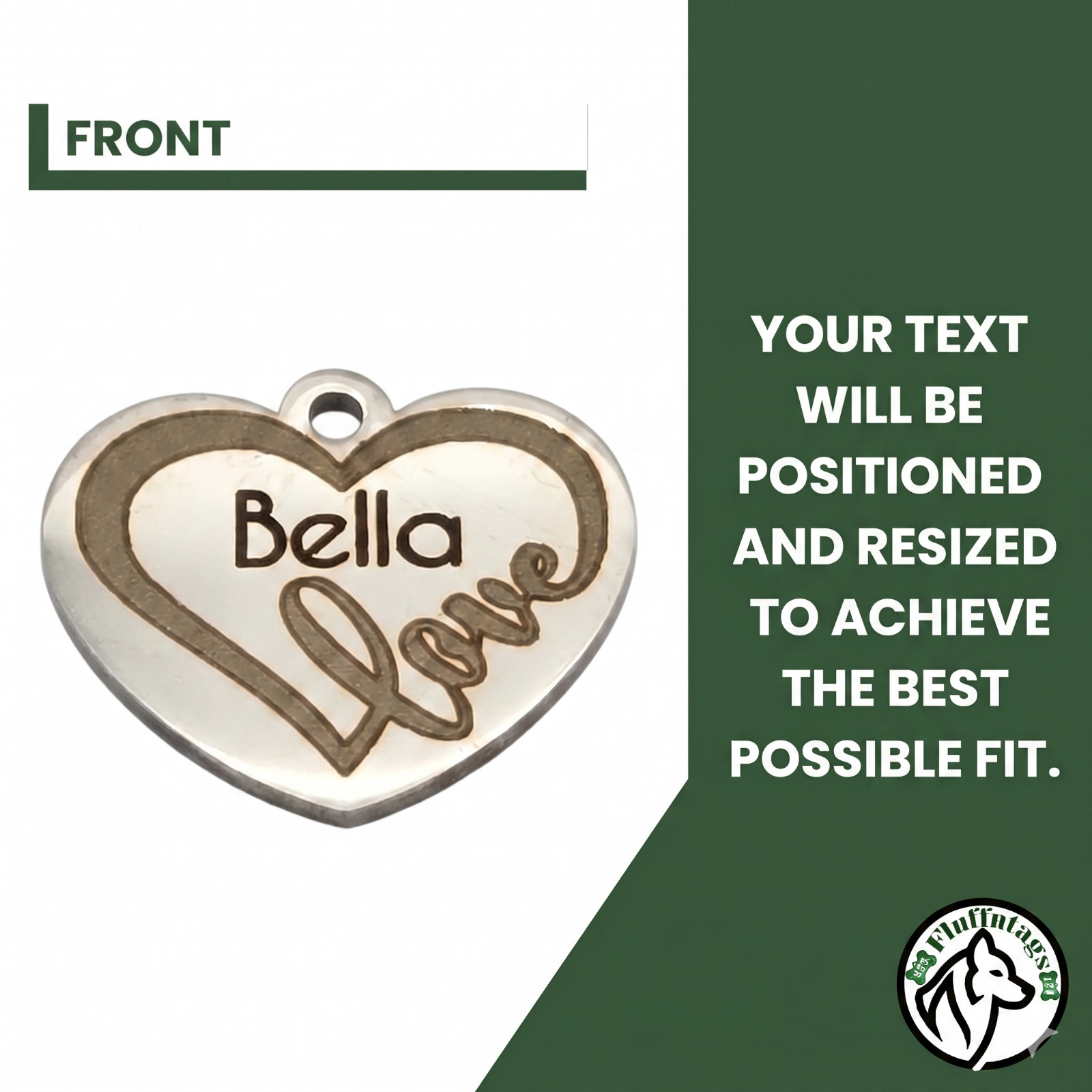Deep Engraved Heart Honey Pet ID Stainless Steel Dog Tag Lifetime Warranty *