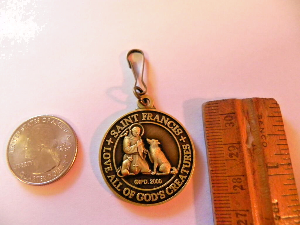SAINT ST FRANCIS DOG COLLAR TAG WITH PRAYER Bronze Tone pet medal QUALITY NEW