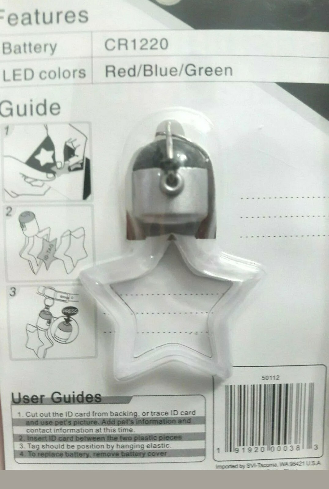 (1) SPECIALTIES FLASHING PENTACLE STAR PET ID SAFETY TAG DOG CAT LIGHT Brand New