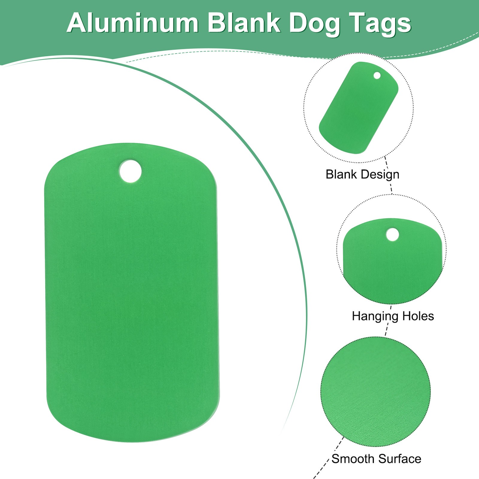 10-Pack 2″ x 1.18″ x 0.04″( L x W x T ) Blank Dog Tags [Green, 1 Hole]
