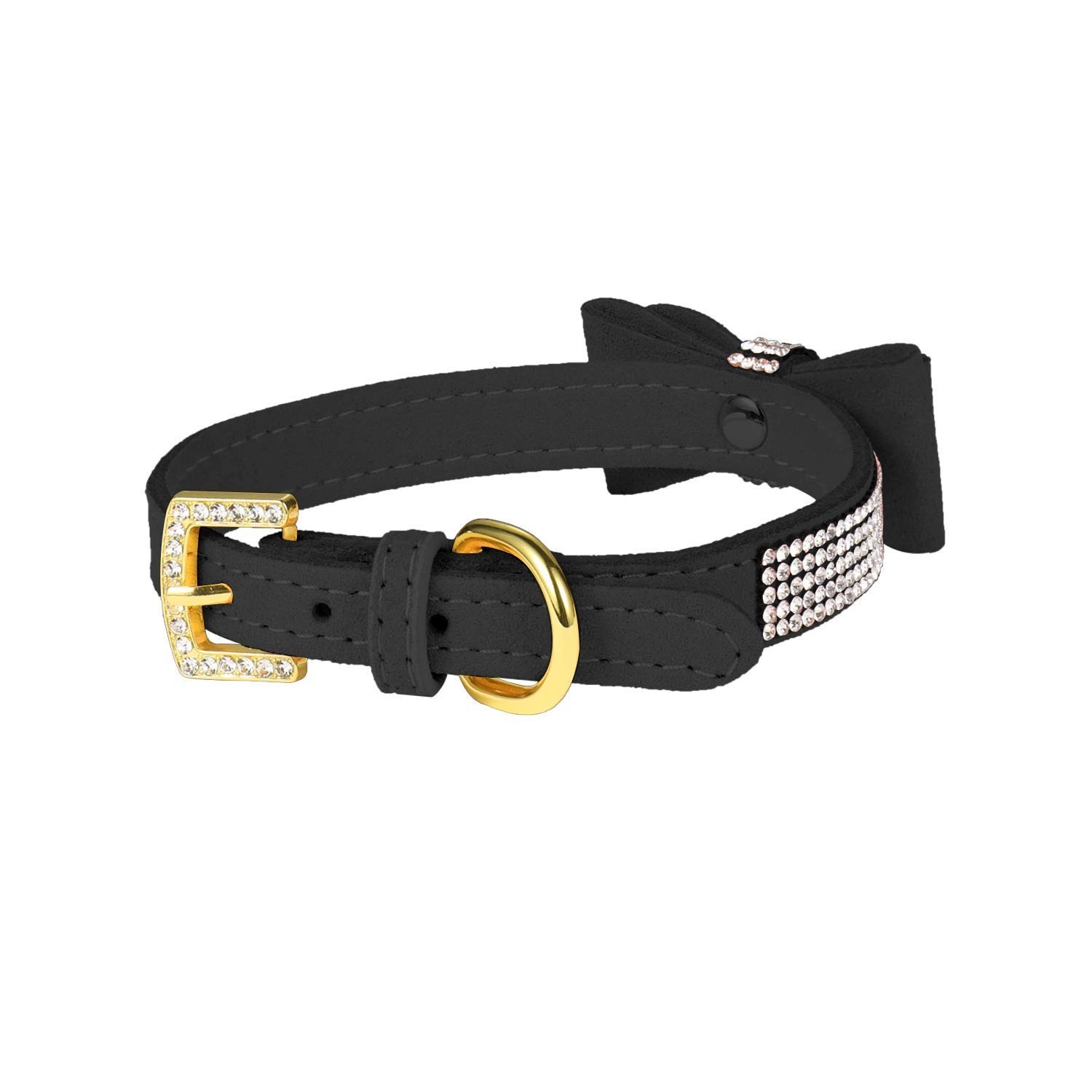 Crystal Dog Collar/Cat Collar Velvet Leather with Bow-Knot Tie Rhinestone Pup…