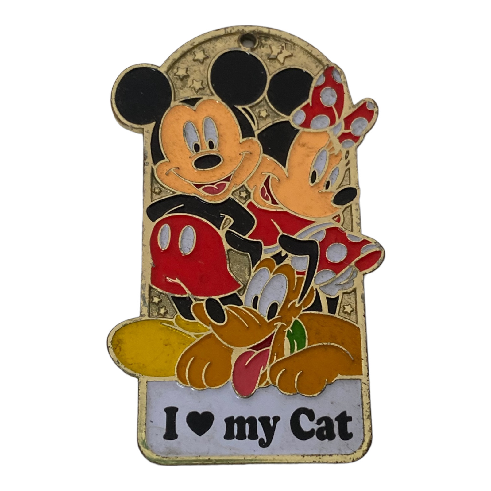 “I ❤️ LOVE HEART MY CAT” DISENY PARKS MICKEY MOUSE METAL PET COLLAR TAG GOLD 2″