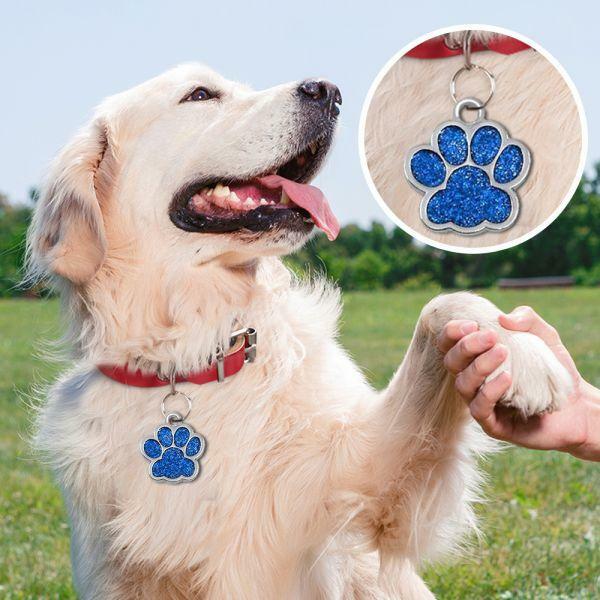 Personalized Pet Dog Sparkly Paw Tags ID Engraved Name Custom Puppy Collar