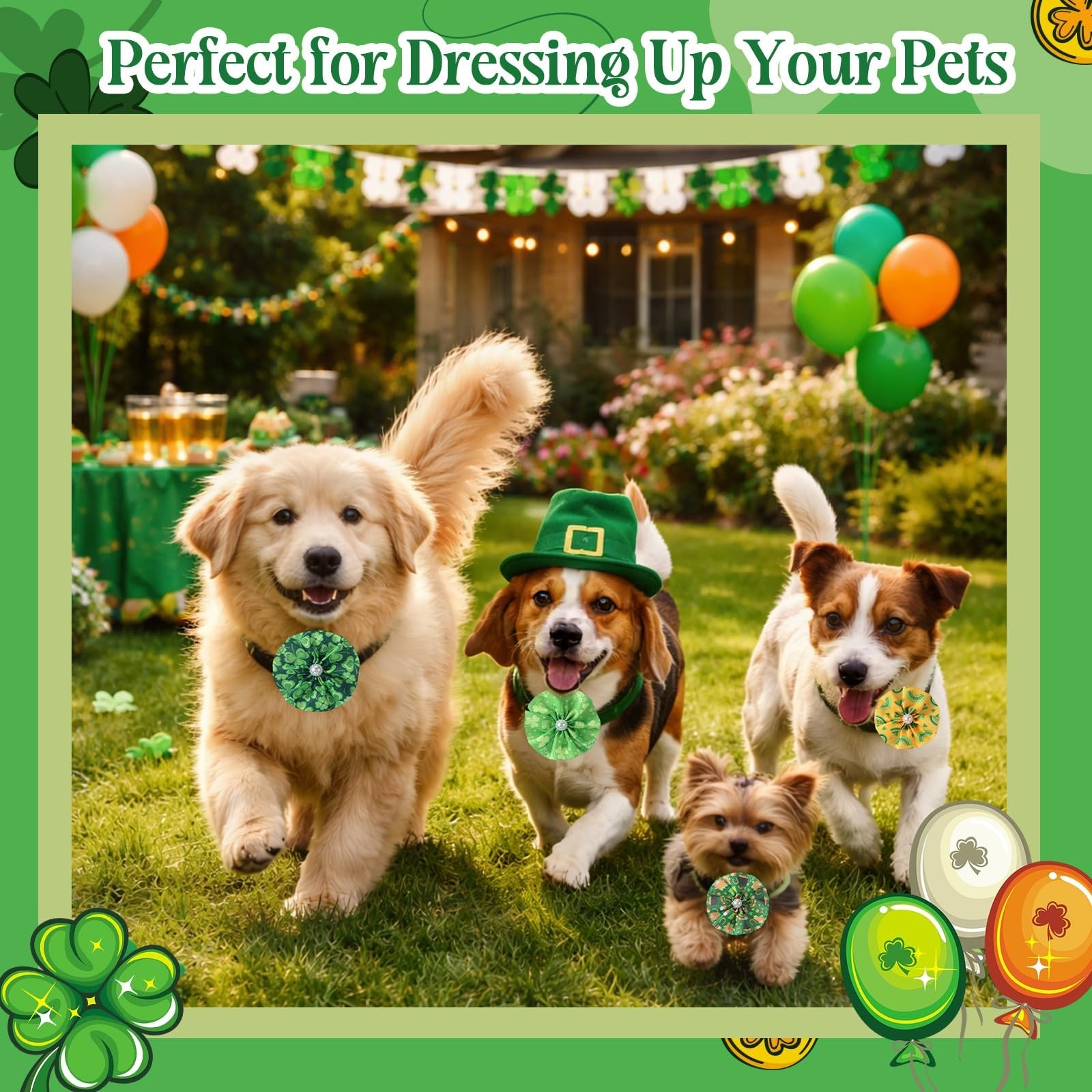 Sweetude 100 Pcs St. Patrick’s Day Dog Collar Flowers Charms Bulk Shamrock Pe…