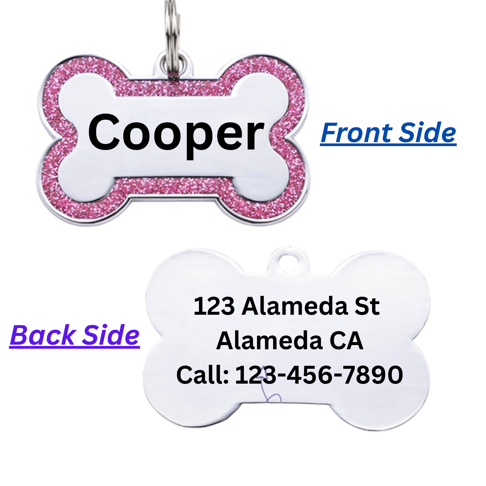 Personalised Glitter Tag Bone Pet ID Tag Engraved Dog Tag Cat Name Tags Custom