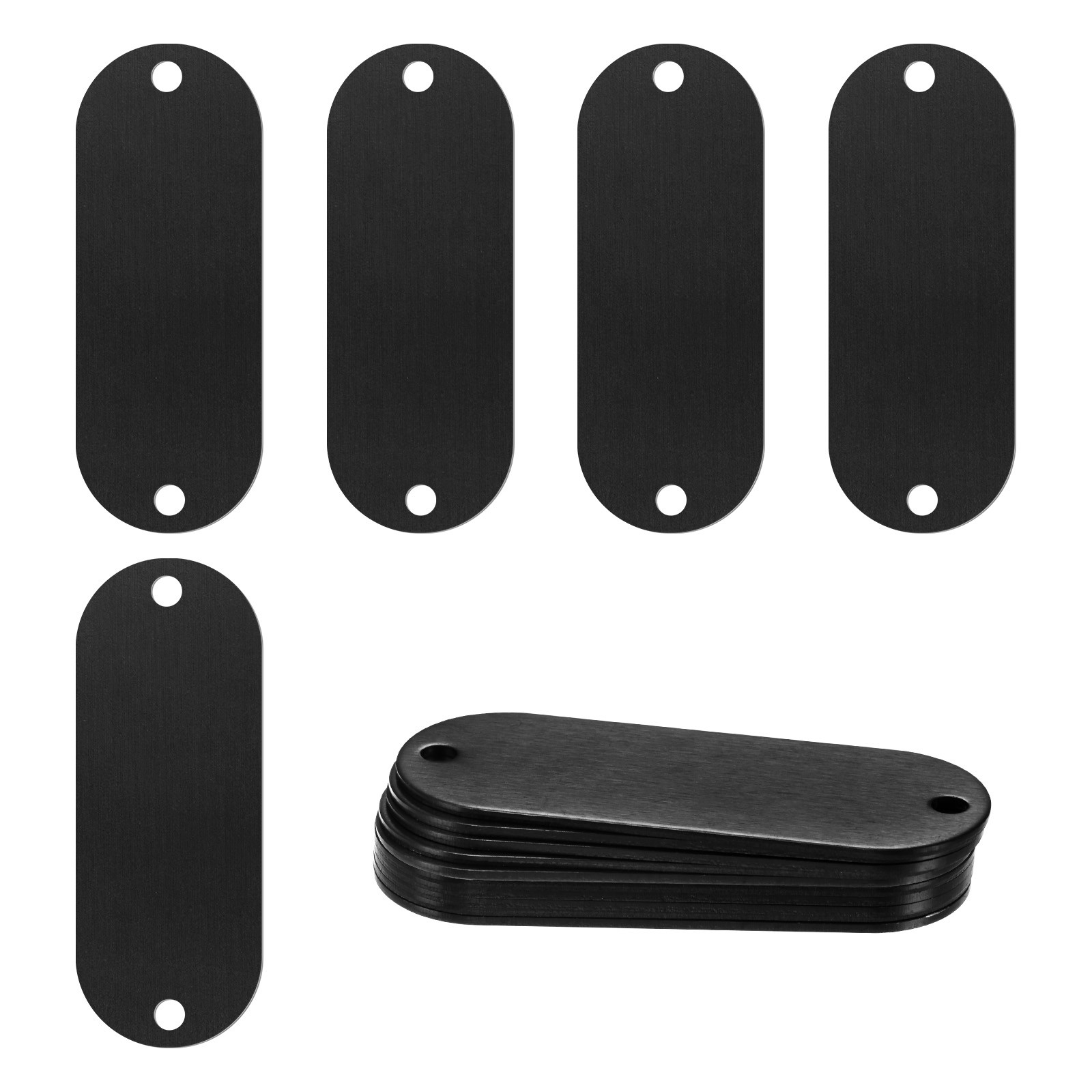 15-Pack 2″ x 0.75″ x 0.04″( L x W x T ) Blank Dog Tags [Black, 2 Holes]