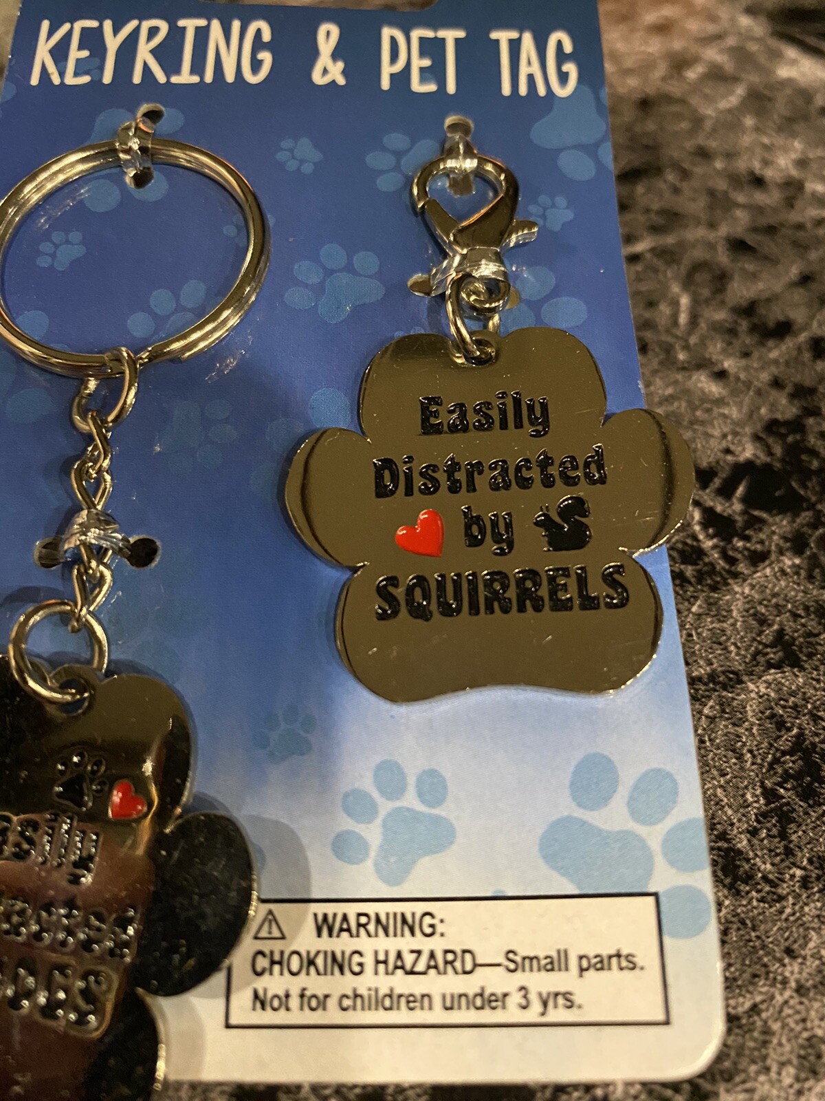 Engraved Key Ring And Pet Tag Combo For Owner And Dog “Easily Distracted” NEW