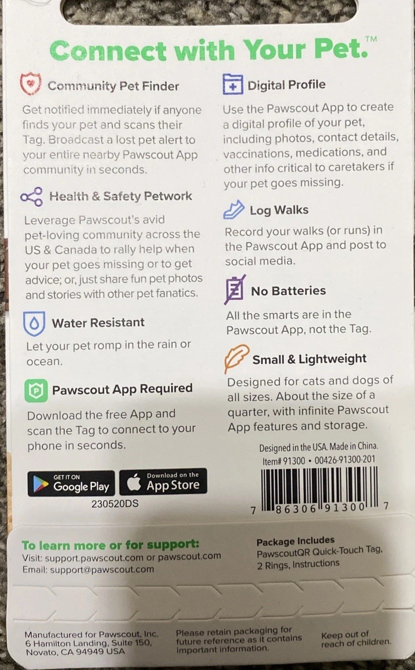 PawscoutQR The Smart Pet Tag Finder for Dogs & Cats Connects To Your Phone
