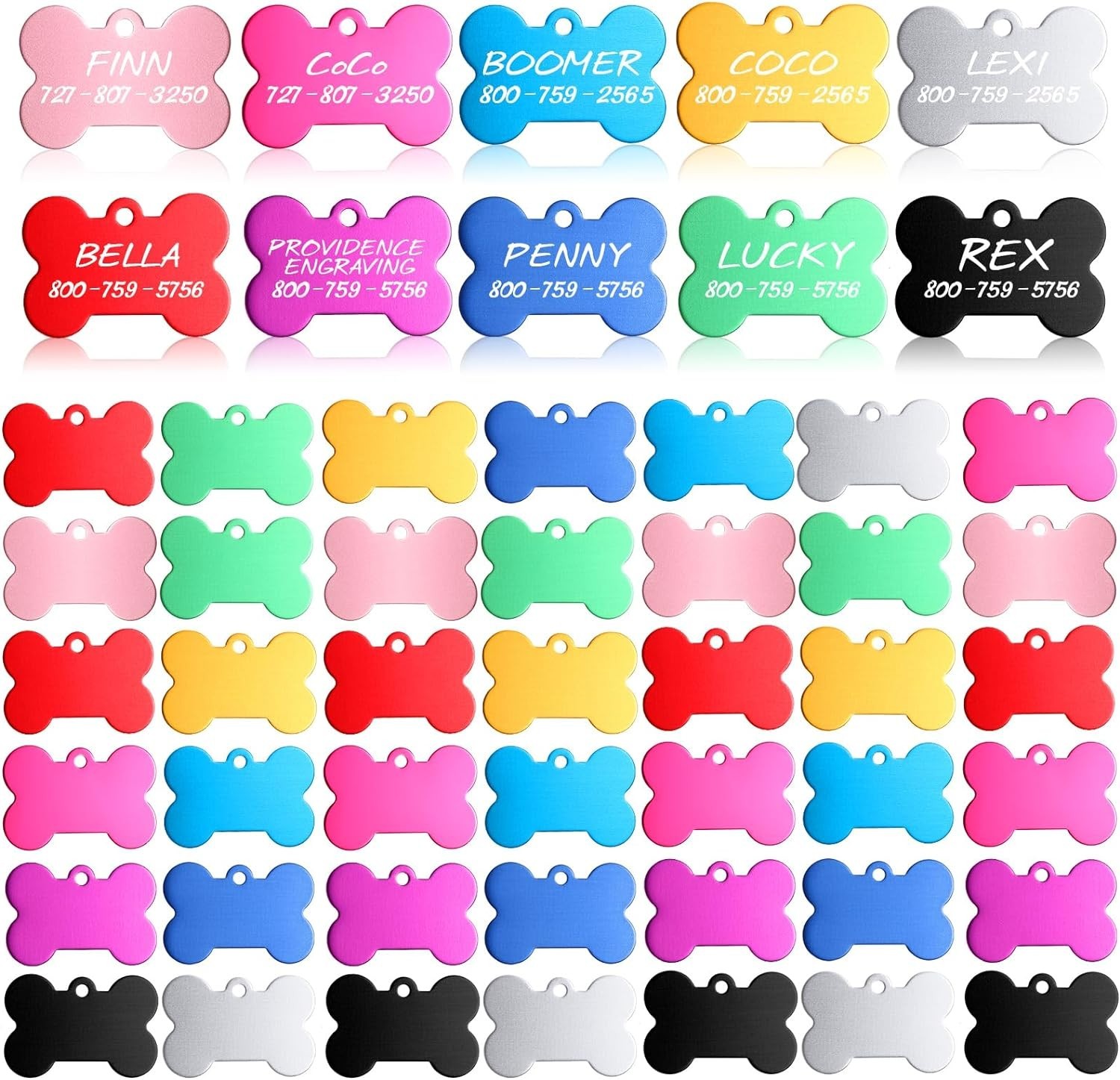 Durable 38mm Bone Shape Pet Tags – 200 Colorful Engraving Pendants for Pets
