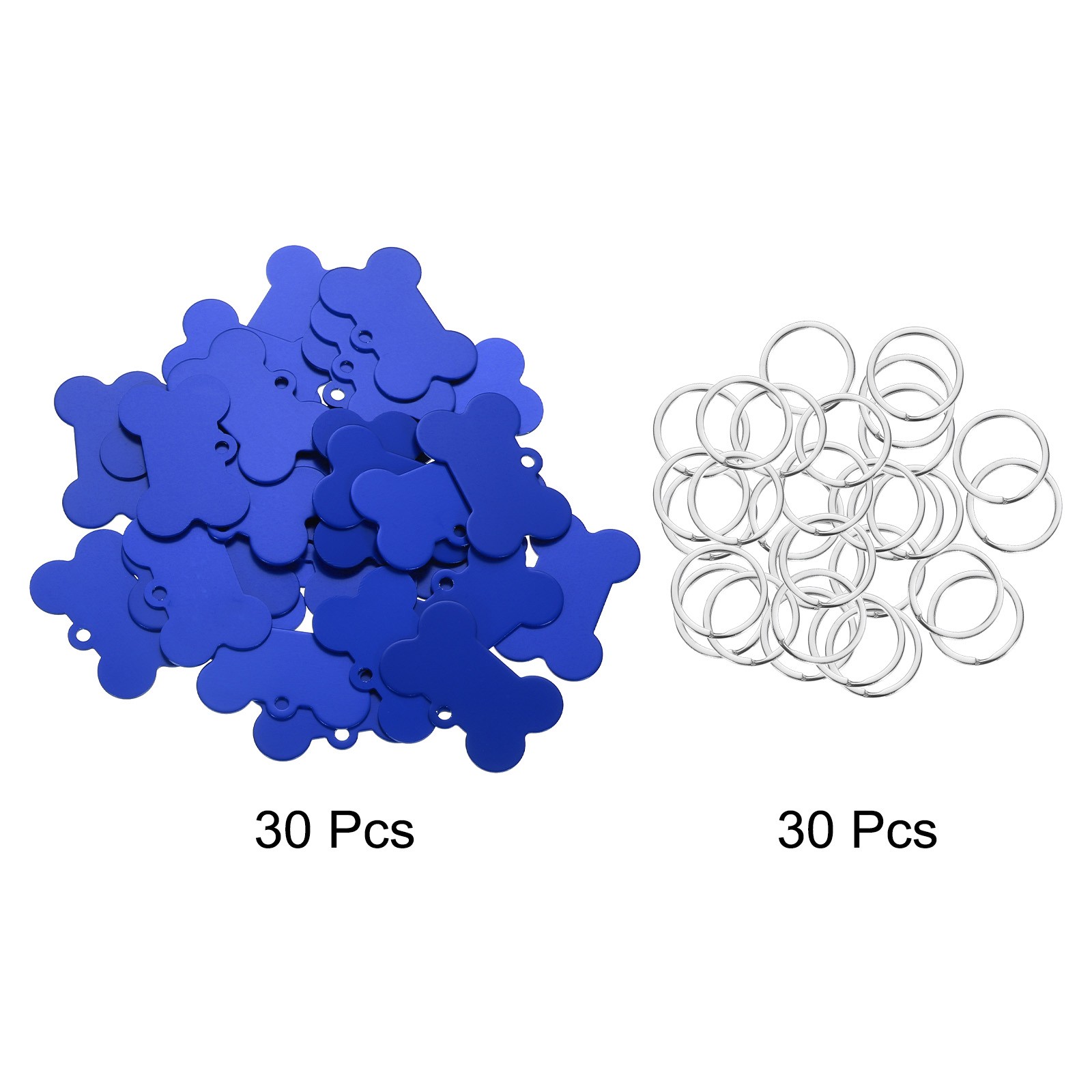 30pcs Bone Shaped Dog Tag Pet ID Tags 1.5″x1″ Metal Blue Blank with Ring