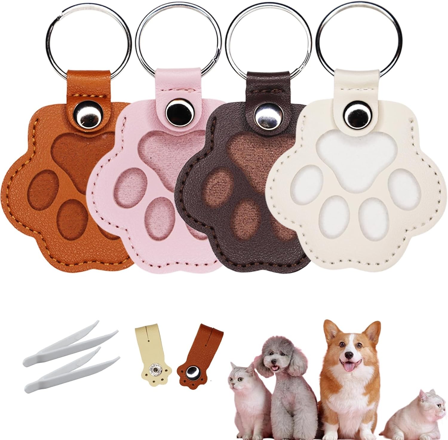 Pet Hair Keychain 4PCS – Pet Fur Keepsake Memorial Paw Keychain Leather Cat Fur