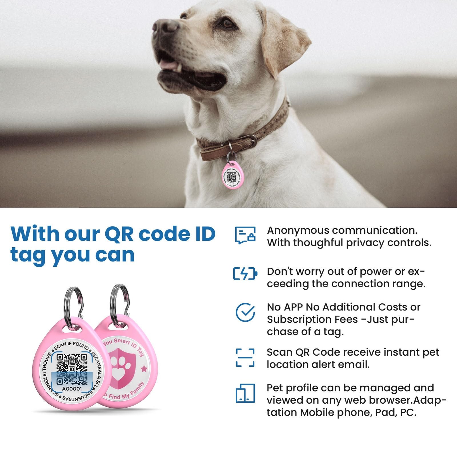 Personalized QR Code Pet ID Tags for Dog Collar, Online Profile, Location Alerts