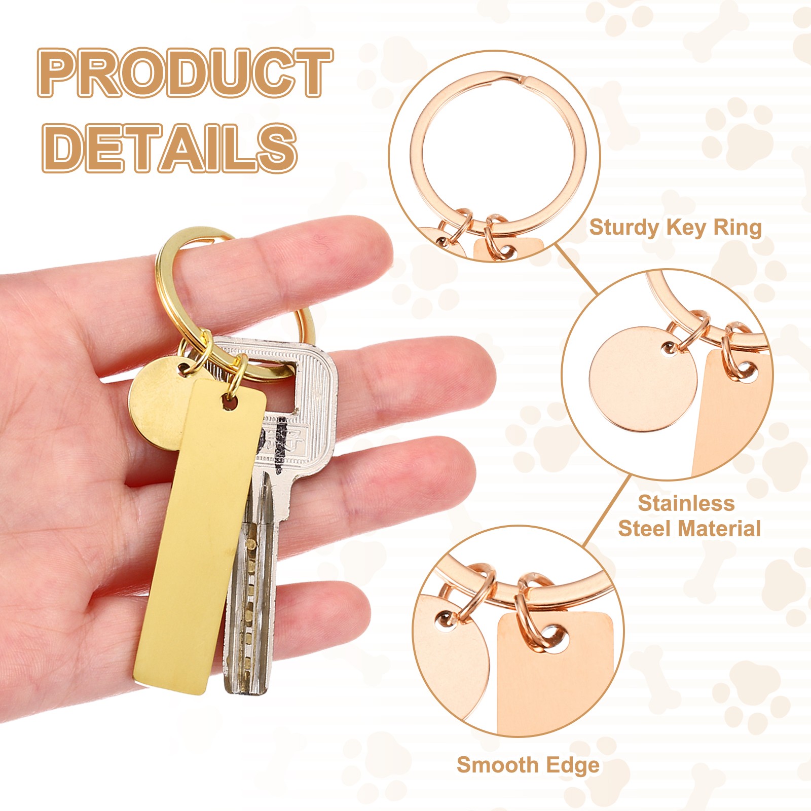 15Pcs Metal Engraving Keychain Blanks, Rose Gold/Silver Tone(Rectangular)